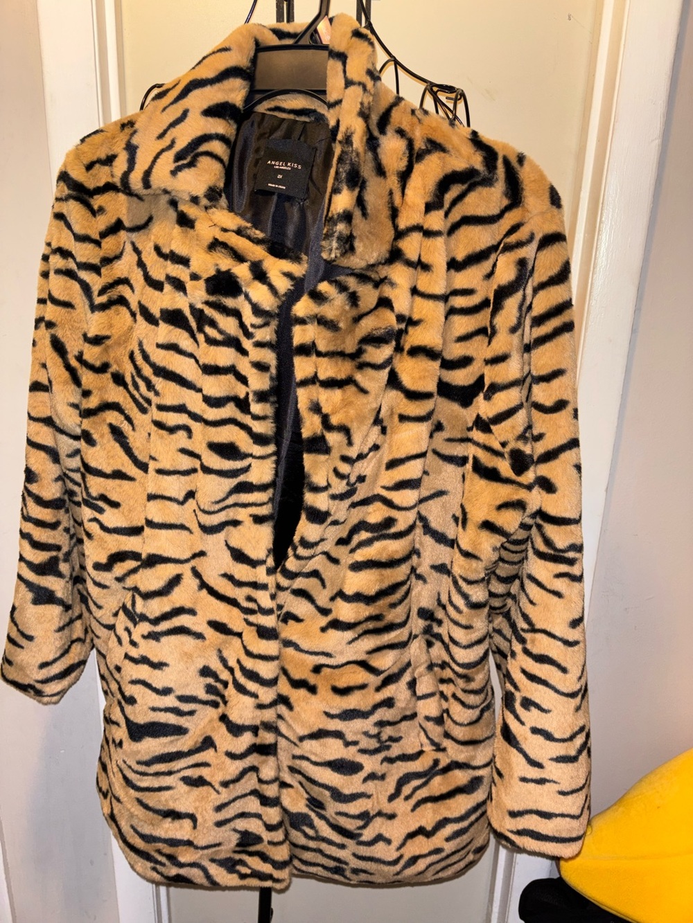 Angel Kiss Tiger-Print Faux Fur Jacket in Camel and Black
